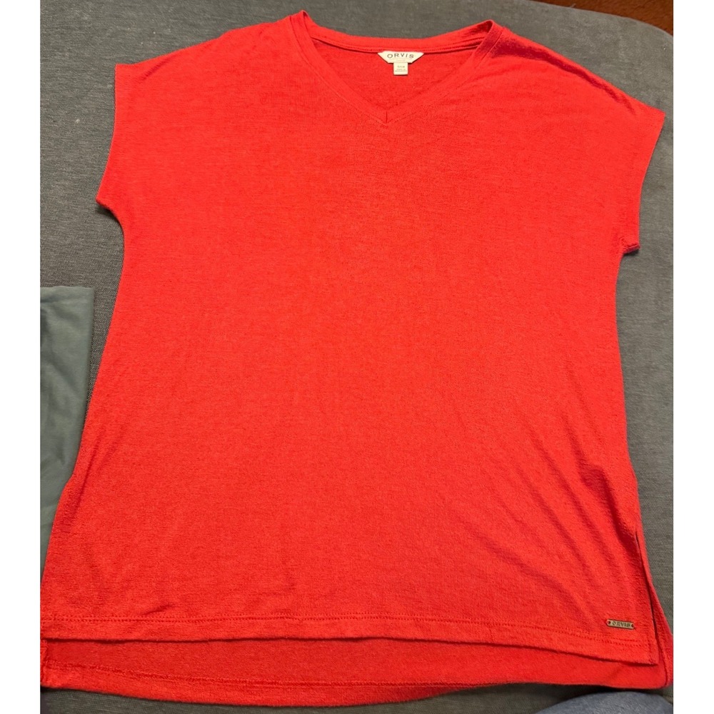 Orvis Classic Collection Womens Coral Red V-Neck Cap Sleeve Knit Top Small